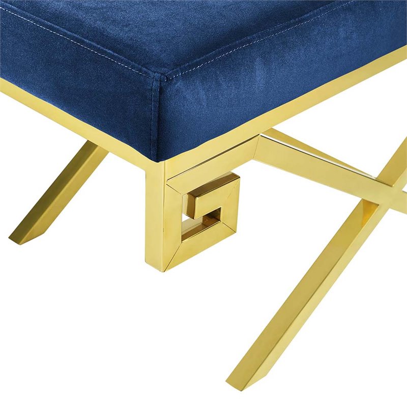 Modway Rove Velvet Bench in Gold and Navy