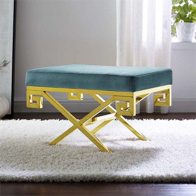 Modway Rove Velvet Bench in Gold and Sea Blue
