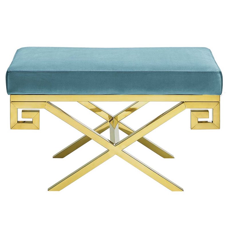 Modway Rove Velvet Bench in Gold and Sea Blue