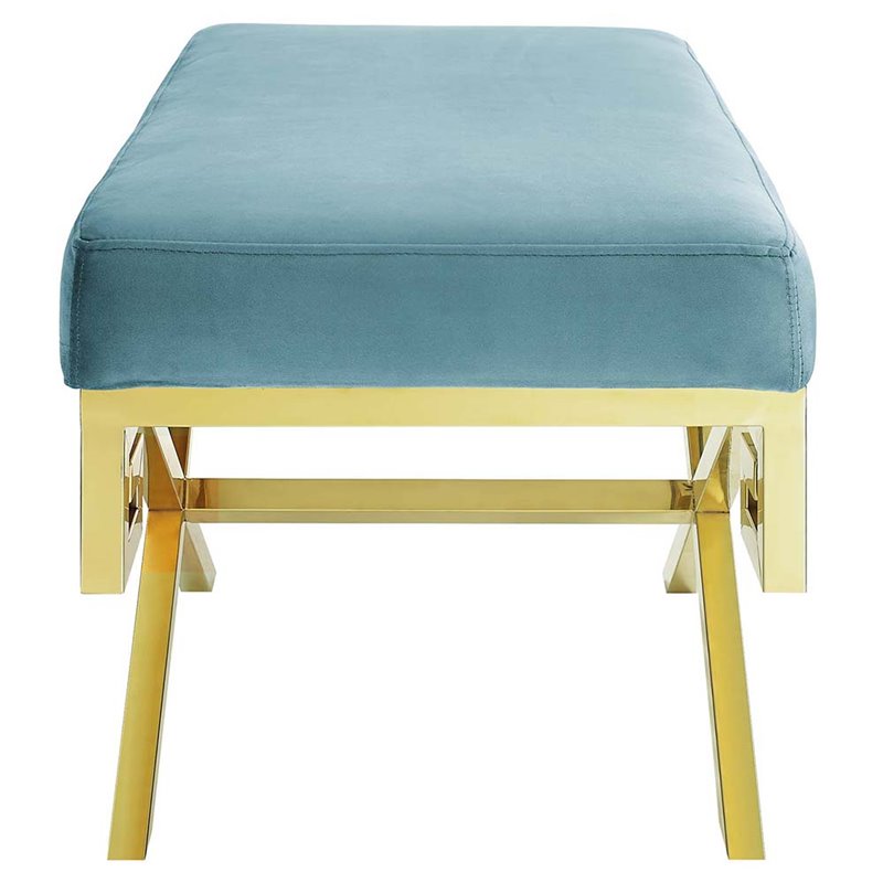 Modway Rove Velvet Bench in Gold and Sea Blue