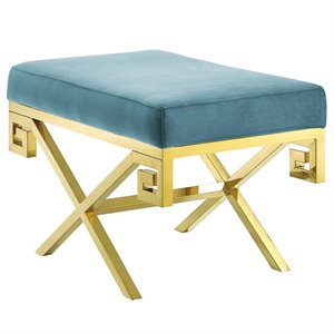 Modway Rove Velvet Bench in Gold and Sea Blue