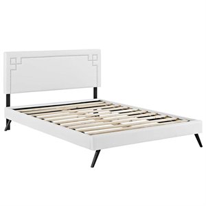 Modway Ruthie Queen Vinyl Platform Bed with Round Splayed Legs in White