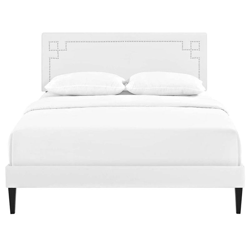 Modway Ruthie Queen Vinyl Platform Bed with Squared Tapered Legs in White