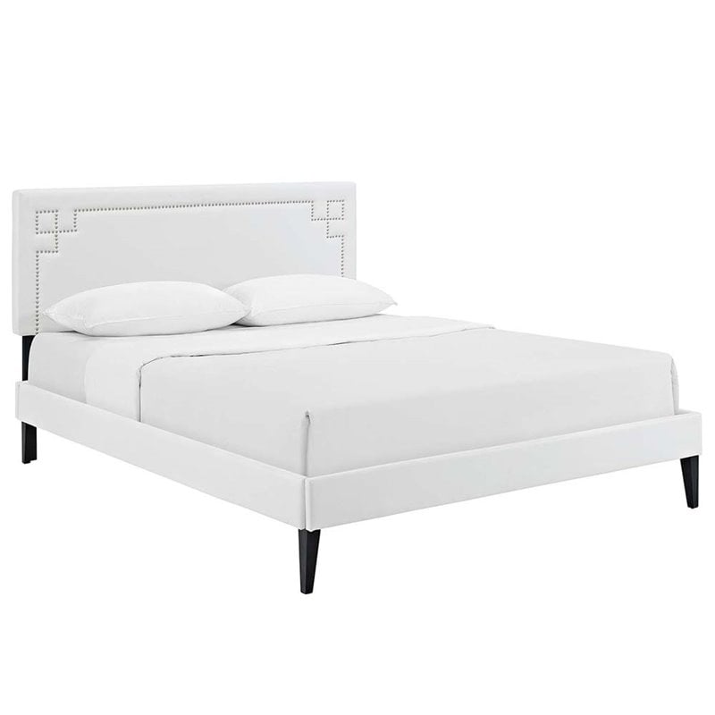 Modway Ruthie Queen Vinyl Platform Bed with Squared Tapered Legs in White