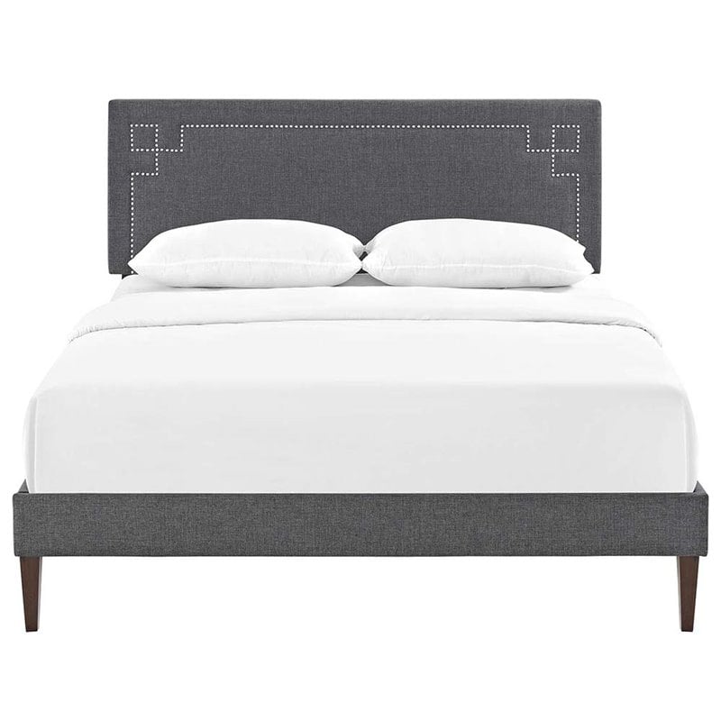 Modway Ruthie Queen Fabric Platform Bed with Squared Tapered Legs in Gray