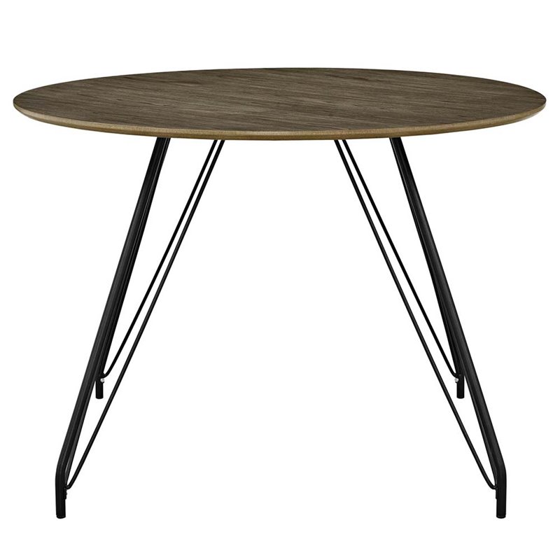 Modway Satellite Modern Steel and MDF Wood Circular Dining Table in Walnut