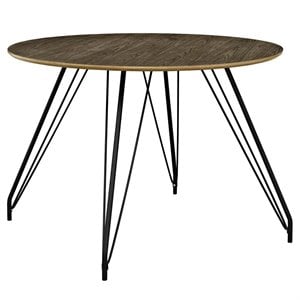 Modway Satellite Modern Steel and MDF Wood Circular Dining Table in Walnut