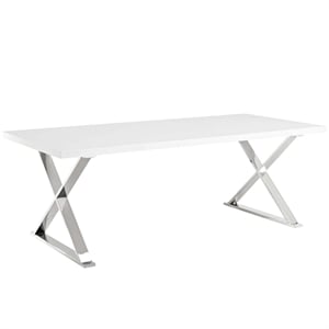 Modway Sector 87&quot Wood & Stainless Steel Cross Base Dining Table in White/Silver