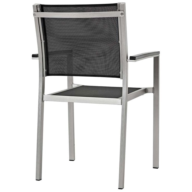 Modway Shore 5-Piece Extendable Aluminum Patio Dining Set in Silver and Black