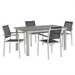 Modway Shore 5-Piece Extendable Aluminum Patio Dining Set in Silver and Black