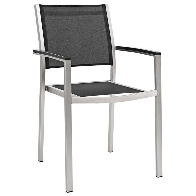 Modway Shore 7-Piece Extendable Aluminum Patio Dining Set in Silver and Black
