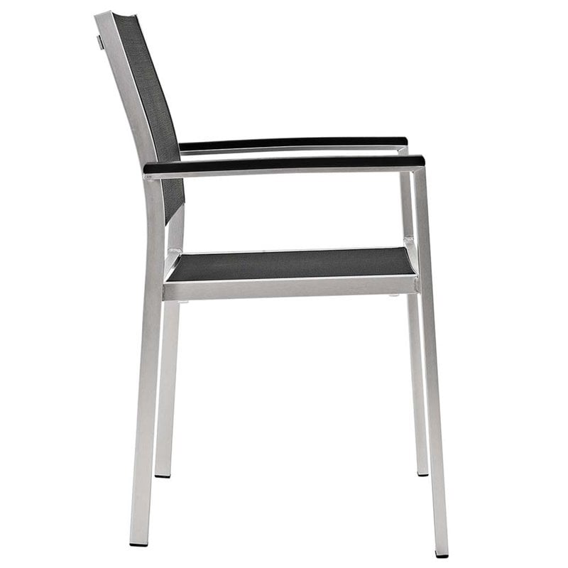 Modway Shore 7-Piece Extendable Aluminum Patio Dining Set in Silver and Black