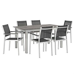 Modway Shore 7-Piece Extendable Aluminum Patio Dining Set in Silver and Black