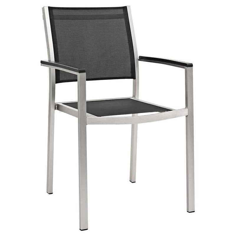 Modway Shore 9-Piece Extendable Aluminum Patio Dining Set in Silver and Black