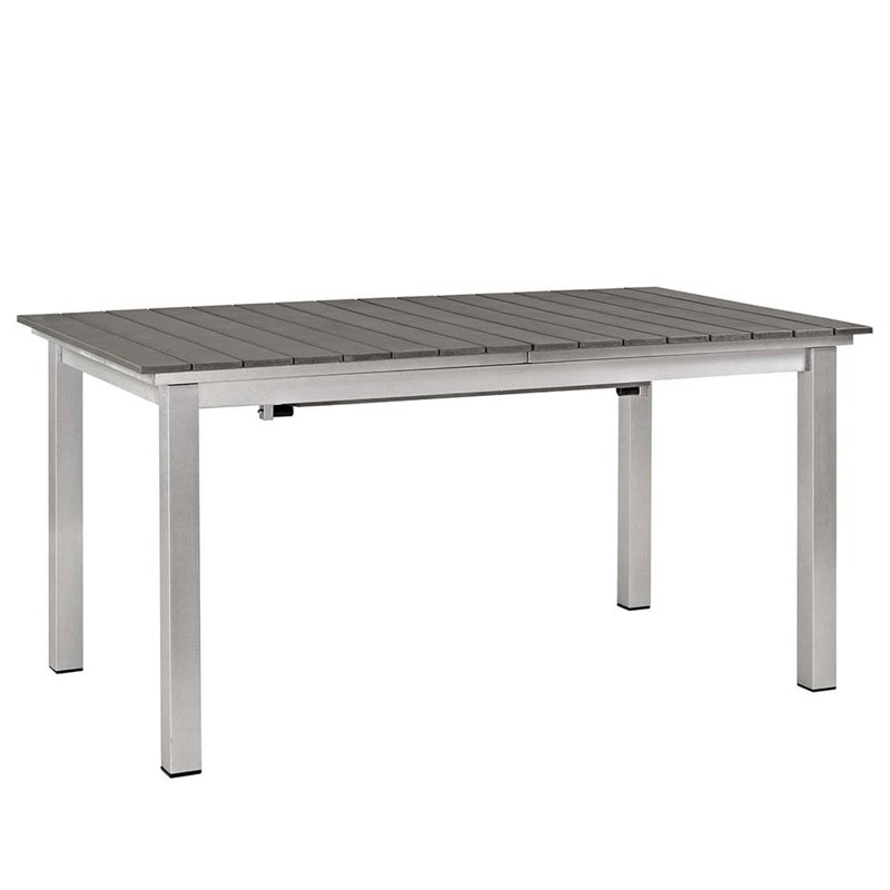 Modway Shore 5-Piece Extendable Aluminum Patio Dining Set in Silver and Gray