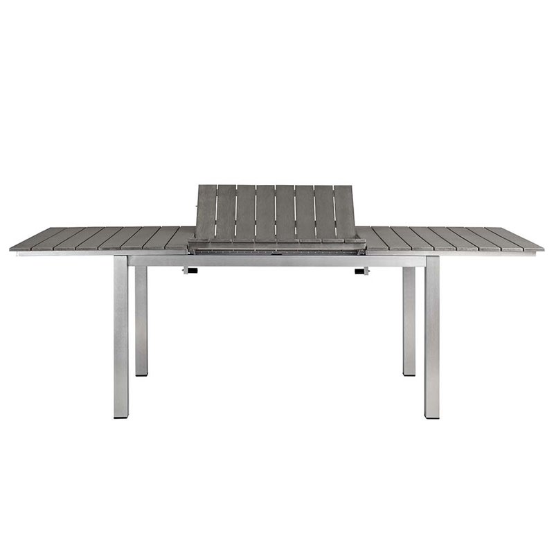 Modway Shore 5-Piece Extendable Aluminum Patio Dining Set in Silver and Gray