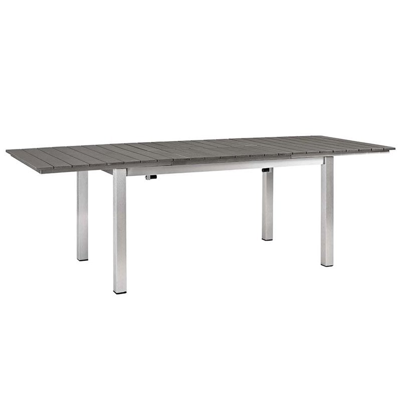 Modway Shore 5-Piece Extendable Aluminum Patio Dining Set in Silver and Gray
