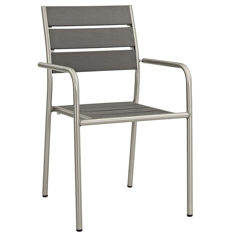 Modway Shore 5-Piece Extendable Aluminum Patio Dining Set in Silver and Gray