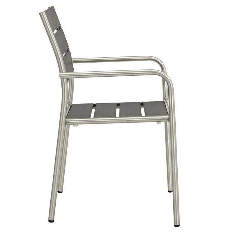 Modway Shore 5-Piece Extendable Aluminum Patio Dining Set in Silver and Gray