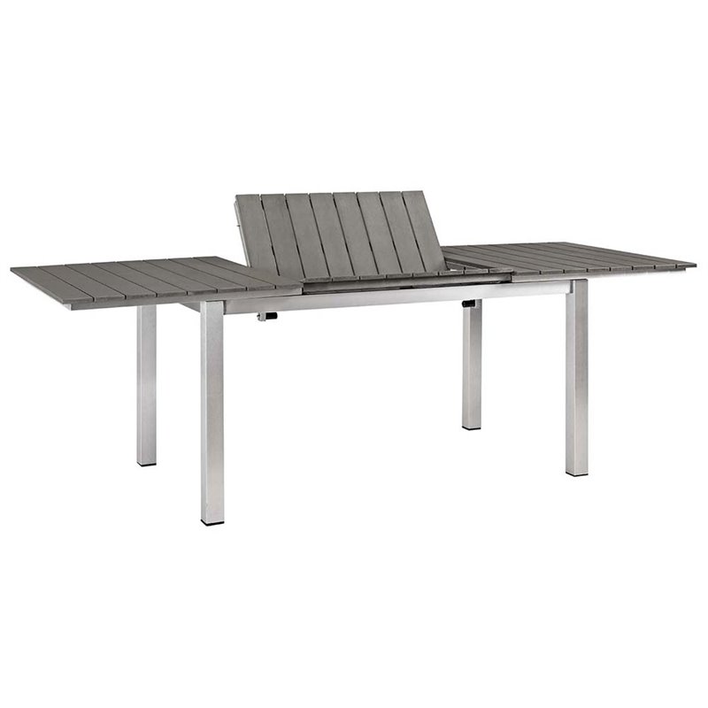 Modway Shore 7-Piece Extendable Aluminum Patio Dining Set in Silver and Gray