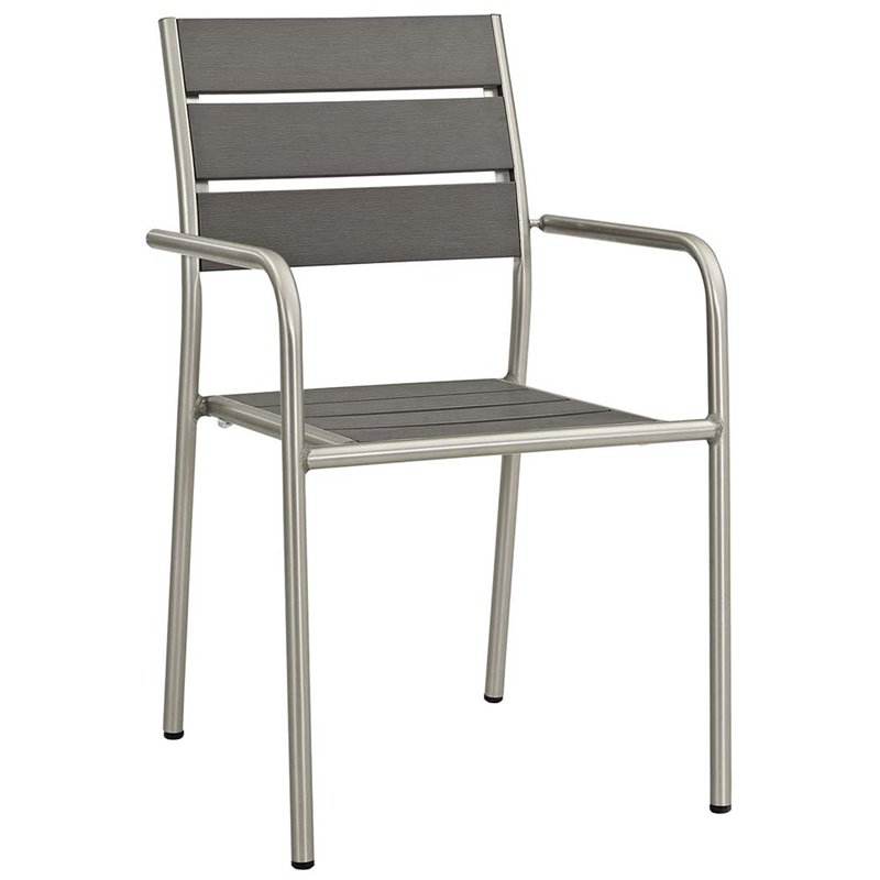 Modway Shore 7-Piece Extendable Aluminum Patio Dining Set in Silver and Gray