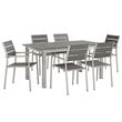 Modway Shore 7-Piece Extendable Aluminum Patio Dining Set in Silver and Gray