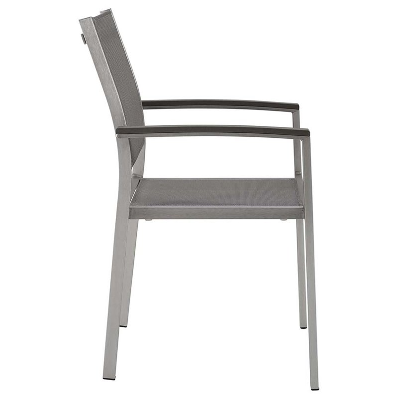 Modway Shore Fabric and Aluminum Patio Dining Arm Chair in Silver/Gray