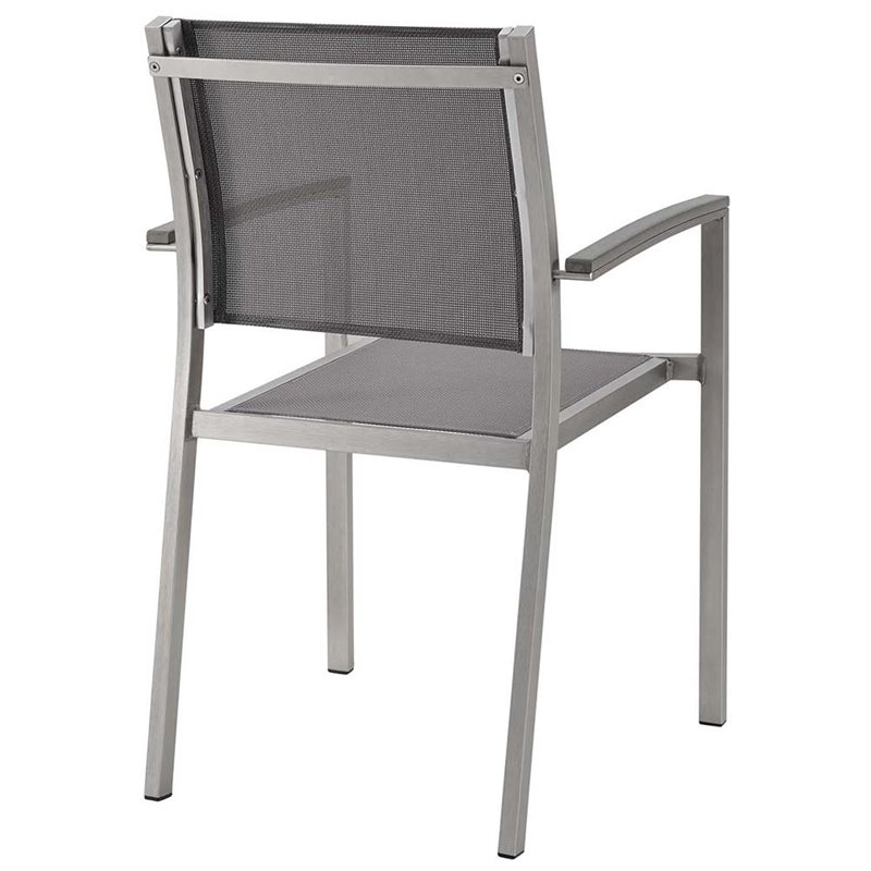 Modway Shore Fabric and Aluminum Patio Dining Arm Chair in Silver/Gray