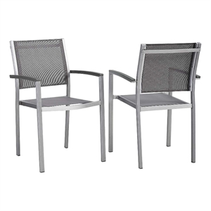 Modway Shore Fabric Aluminum Patio Dining Arm Chair in Silver/Gray (Set of 2)