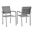 Modway Shore Fabric Aluminum Patio Dining Arm Chair in Silver/Gray (Set of 2)