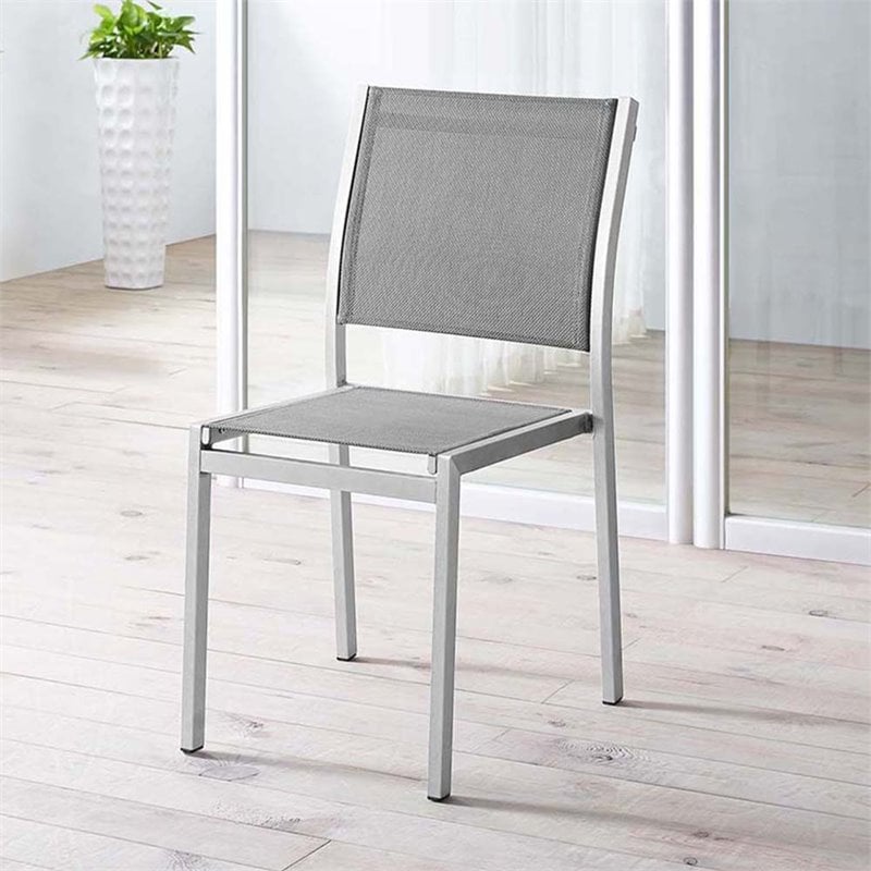 Modway Shore Fabric and Aluminum Outdoor Patio Dining Side Chair in Silver/Gray