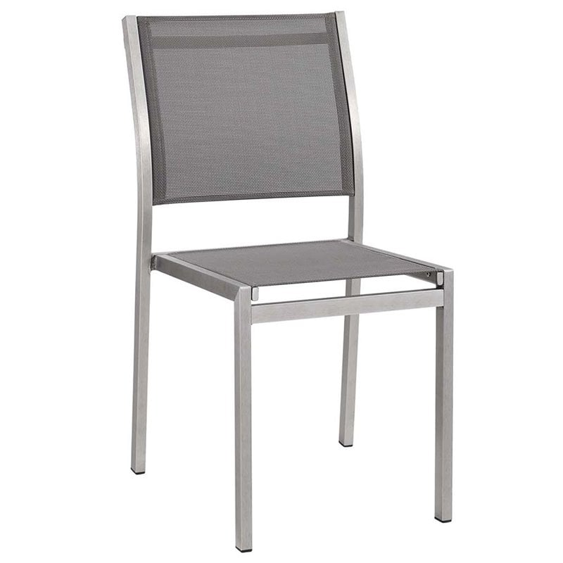 Modway Shore Fabric and Aluminum Outdoor Patio Dining Side Chair in Silver/Gray