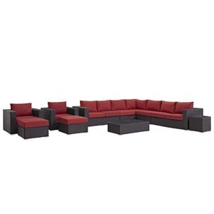 modway sojourn 11 piece patio sectional set in canvas red