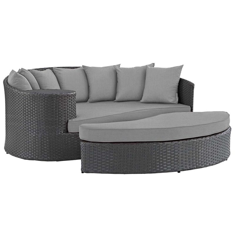 Modway Sojourn Aluminum and Rattan Patio Daybed in Canvas/Gray