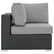Modway Sojourn Aluminum Fabric and Rattan Patio Corner Sofa Chair in Canvas/Gray
