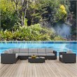 Modway Sojourn Aluminum Fabric and Rattan Patio Corner Sofa Chair in Canvas/Gray