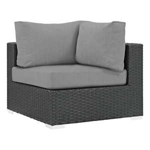 modway sojourn aluminum fabric and rattan patio corner sofa chair in canvas/gray