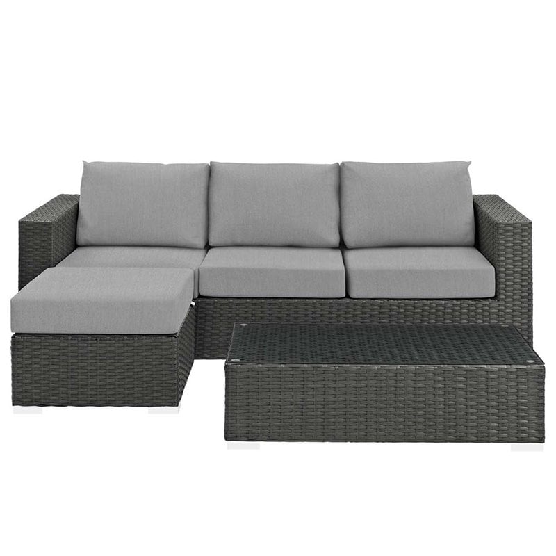 Modway Sojourn 3-Piece Aluminum Rattan Patio Sectional Set in Canvas/Gray