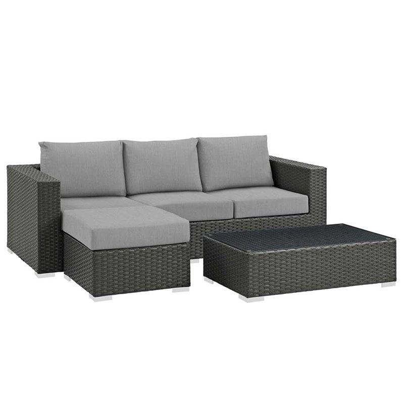 Modway Sojourn 3-Piece Aluminum Rattan Patio Sectional Set in Canvas/Gray