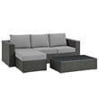 Modway Sojourn 3-Piece Aluminum Rattan Patio Sectional Set in Canvas/Gray