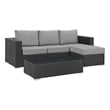Modway Sojourn 3-Piece Aluminum Rattan Patio Sectional Set in Canvas/Gray