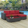 Modway Sojourn 3-Piece Aluminum Rattan Patio Sectional Set in Canvas/Red