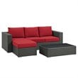 Modway Sojourn 3-Piece Aluminum Rattan Patio Sectional Set in Canvas/Red