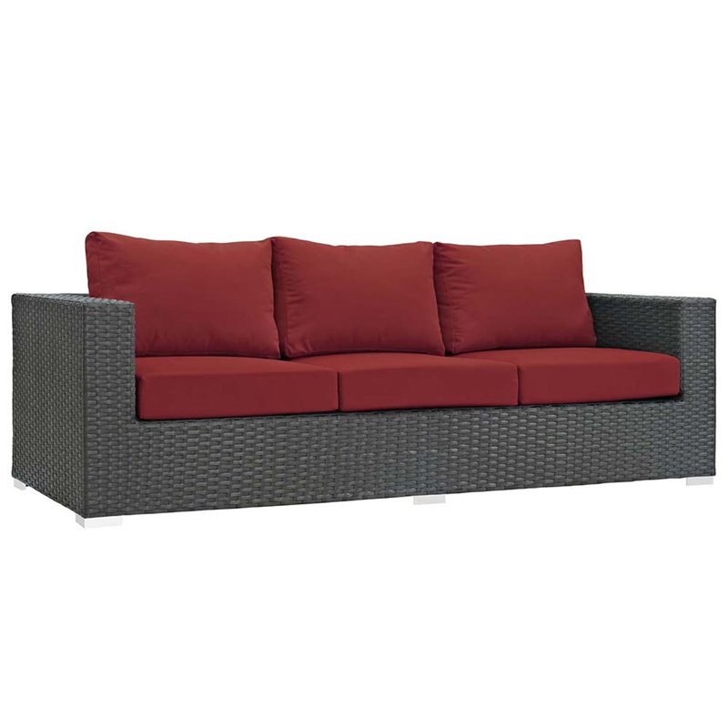 Modway Sojourn 3-Piece Aluminum Rattan Patio Sectional Set in Canvas/Red