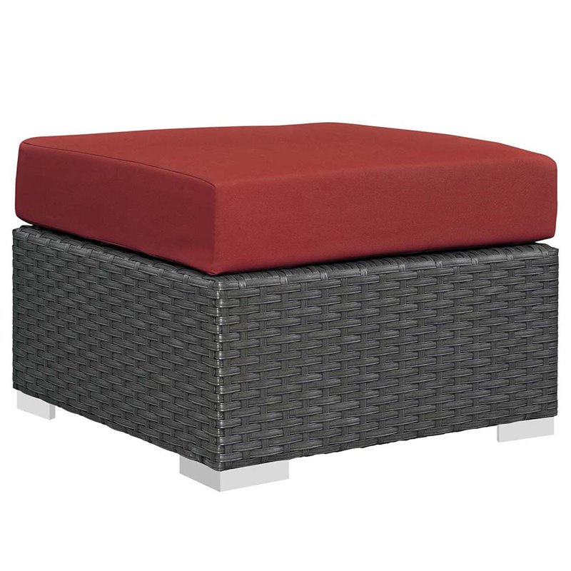 Modway Sojourn 3-Piece Aluminum Rattan Patio Sectional Set in Canvas/Red