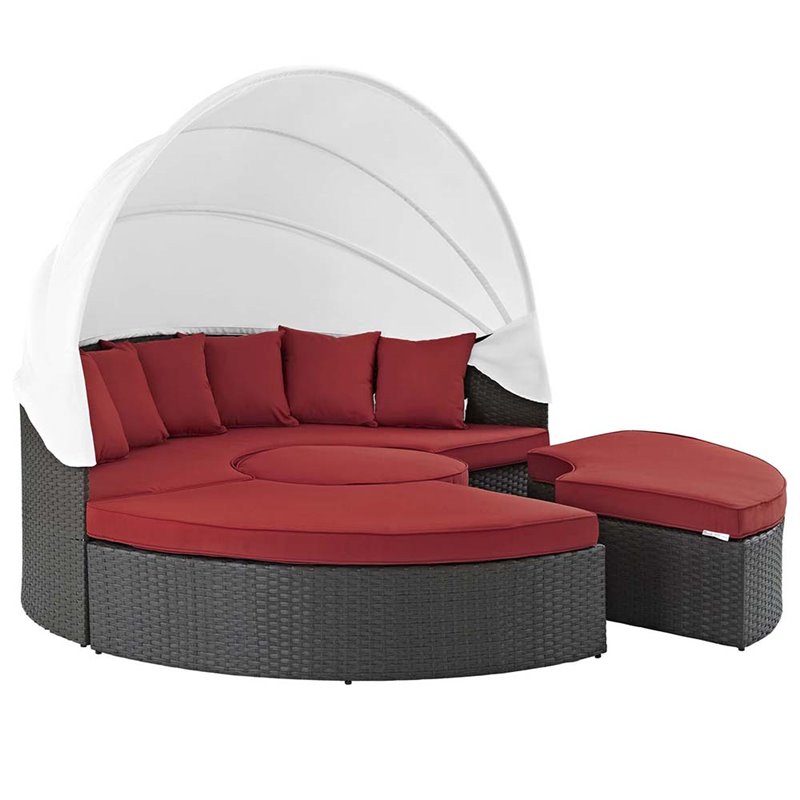 Modway Sojourn Aluminum Rattan Fabric Patio Daybed in Canvas/Red