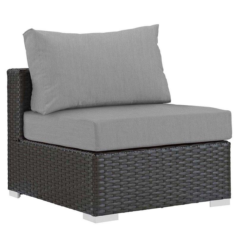 Modway Sojourn 5-Piece Aluminum and Rattan Patio Sectional Set in Canvas/Gray