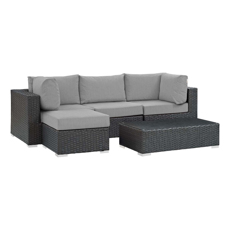 Modway Sojourn 5-Piece Aluminum and Rattan Patio Sectional Set in Canvas/Gray