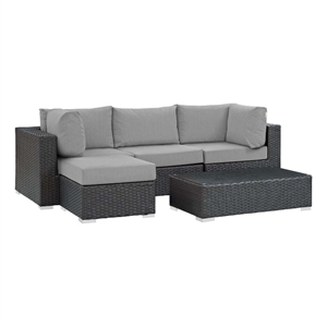 modway sojourn 5-piece aluminum and rattan patio sectional set in canvas/gray