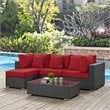 Modway Sojourn 5-Piece Aluminum and Rattan Patio Sectional Set in Canvas/Red